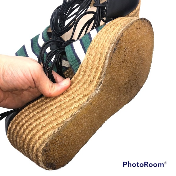 Chloe Striped Canvas & Leather Espadrille Wedges - Picture 6 of 6